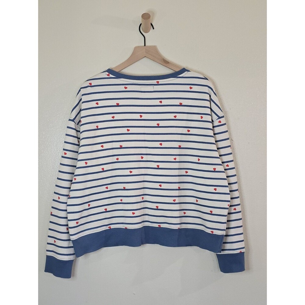 Pact Organic Cotton Heart Print Striped Sweatshirt XL Blue White Red Pullover - Picture 7 of 12